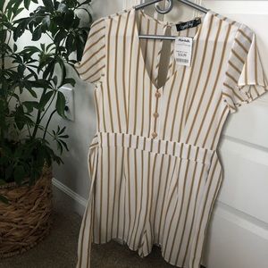 Mustard and White Striped Romper Small
